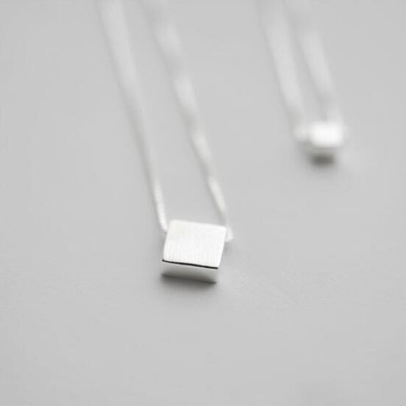 925 Sterling Silver Double Layer Square Necklace - Picture 3 of 7